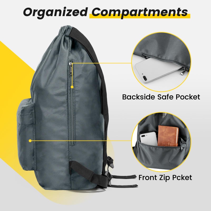 Vorspack Drawstring Backpack Water Resistant String Bag Cinch Bag Sports Gym Sack with Side Pocket for Men Women - Grey - Image 4